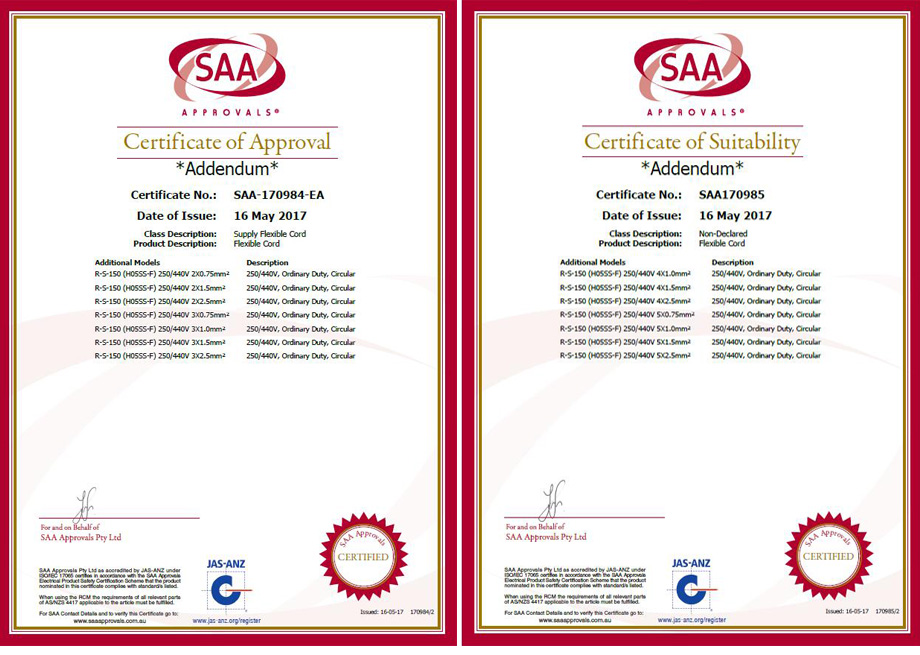 bevictor伟德官网电线SAA认证证书