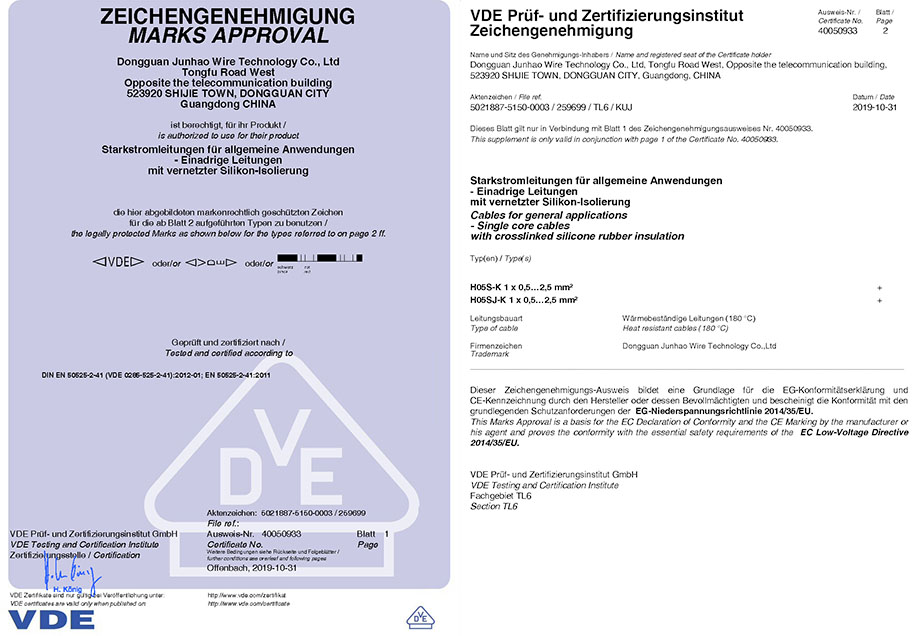 bevictor伟德官网电线VDE认证证书